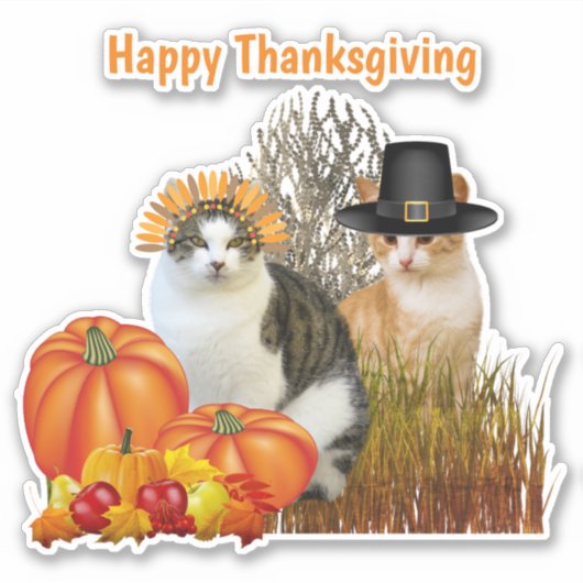 Sticker Thanksgiving Cute Pilgrim Cats Vinyl Cutout (Devant)