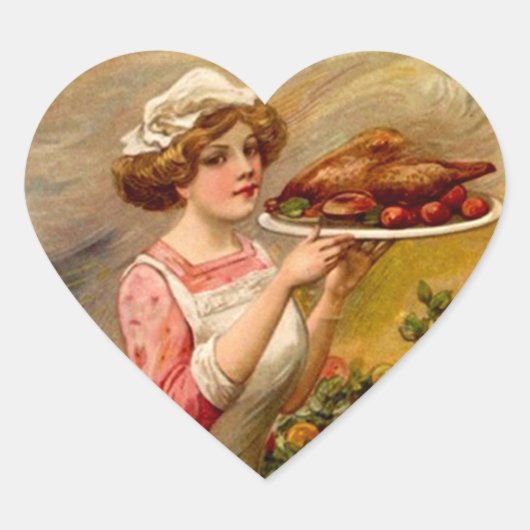  Sticker Thanksgiving Dinner Lady w / Turkije (Voorkant)