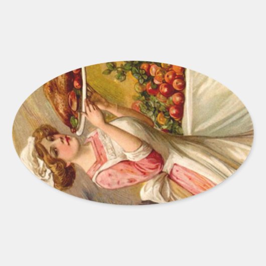  Sticker Thanksgiving Dinner Lady w/ Turkije (Voorkant)