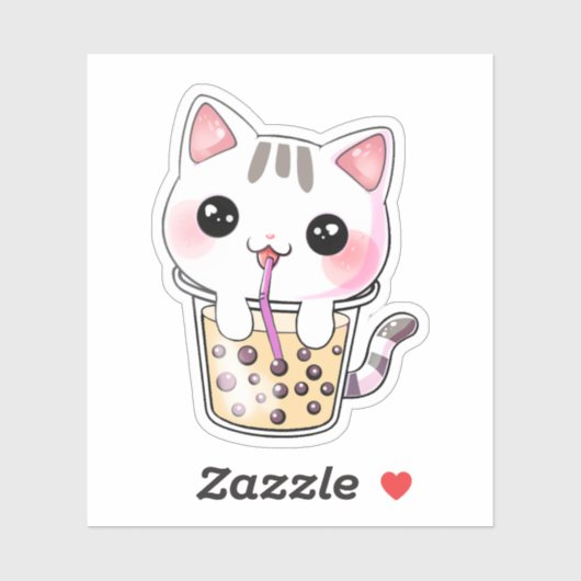 Sticker Thé à bulle de chat Kawaii (Feuille)