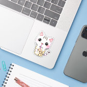 Sticker Thé à bulle de chat Kawaii (Ordinateur portable avec iPhone)