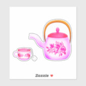 Sticker Théière rose (Feuille)