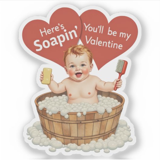 Sticker Thème bébé savon vintage rétro Saint Valentin (Devant)