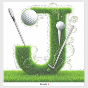 Sticker Thème de lettre d'herbe de golf avec balles et clu