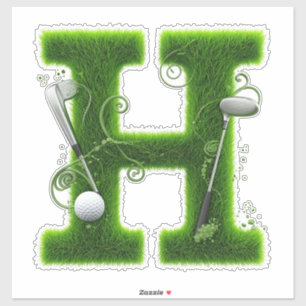 Sticker Thème de lettre d'herbe de golf avec balles et clu