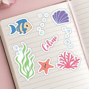 Sticker Thème de poissons mignons sous l'eau Nom personnal