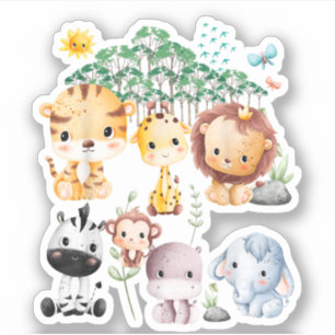 Sticker Thème de safari faune animale jungle forêt mignon