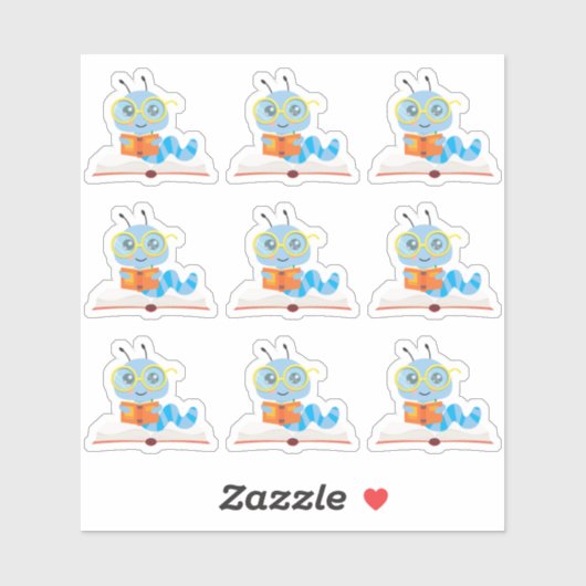 Sticker Thème de ver de livre bleu (Feuille)