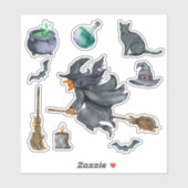 Sticker Thème éffrayant Halloween Witch (Feuille)