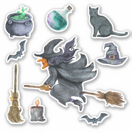 Sticker Thème éffrayant Halloween Witch (Devant)