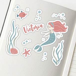 Sticker Thème Mignon Sous l'Eau Nom Personnalisé de Sirène
