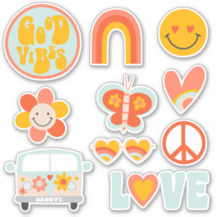 Sticker Thème super mignon rétro années 70 flower power am