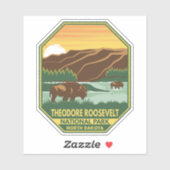Sticker Théodore Roosevelt Parc national Bison Retro (Feuille)