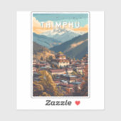 Sticker Thimphu Bhoutan Illustration Voyage Art Vintage (Feuille)