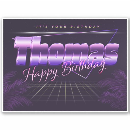 Sticker Thomas Name Prénom lila retro (Devant)