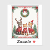 Sticker Three Cat Funny Christmas Cat Ugly Xmas Sweater Me (Feuille)