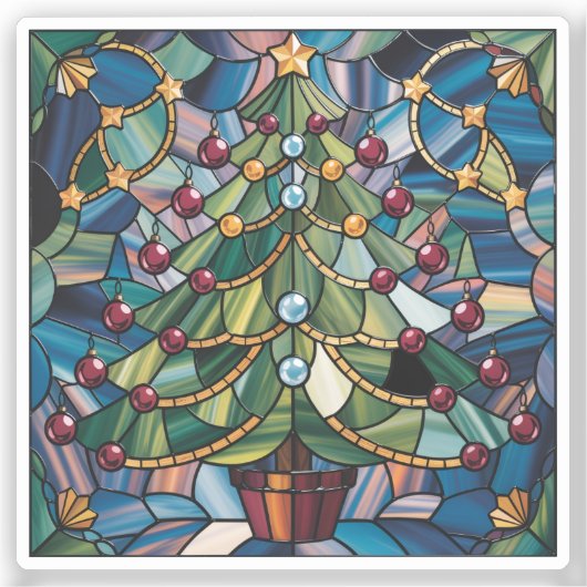 Sticker Tiffany-Style Stained Glass Christmas Tree (Recto)