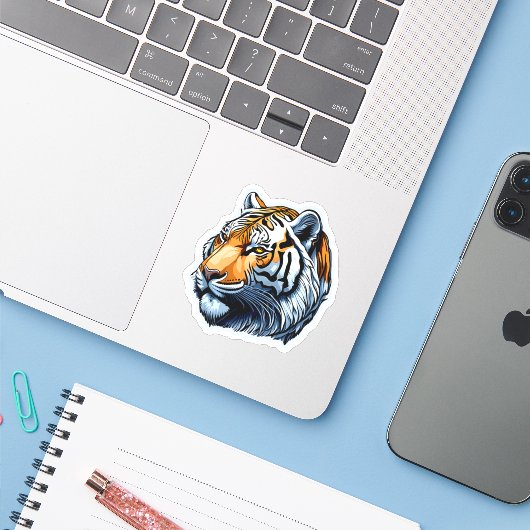 Sticker Tiger (Ordinateur portable avec iPhone)