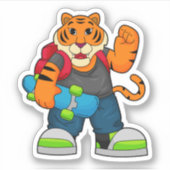 Sticker Tiger as Skater with Skateboard (Devant)