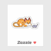 Sticker Tiger chat avec souris (Feuille)