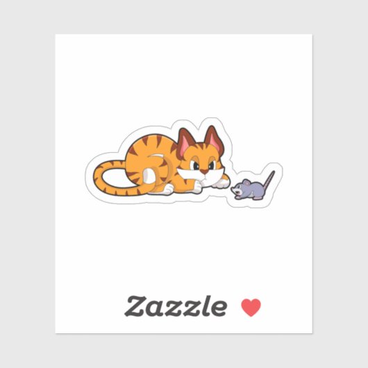 Sticker Tiger chat avec souris (Feuille)