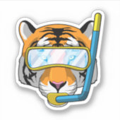 Sticker Tiger comme plongeur avec tuba (Devant)
