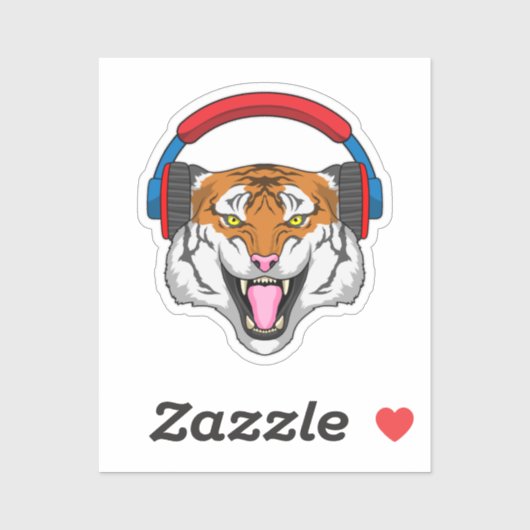 Sticker Tiger en musique avec casque (Feuille)