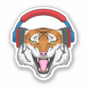 Sticker Tiger en musique avec casque (Recto)