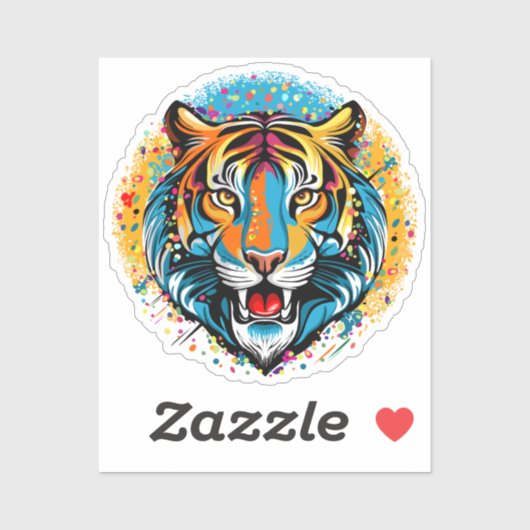 Sticker Tiger Head Rainbow colors paint stains (Feuille)