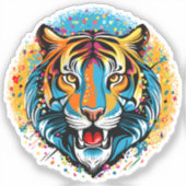 Sticker Tiger Head Rainbow colors paint stains (Recto)