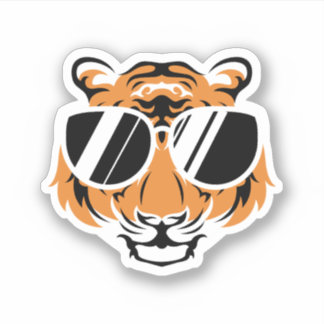 Sticker Tiger Head With Cool Sunglasses. Perfect design fo