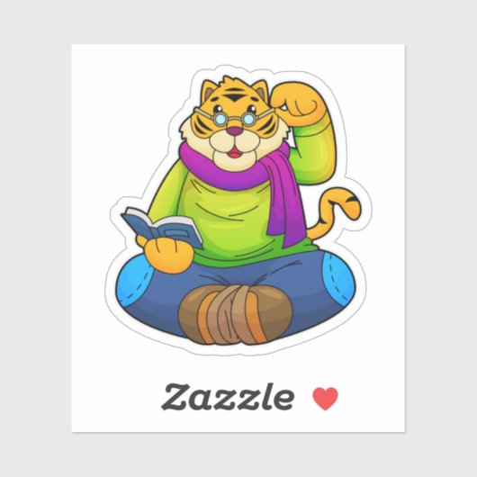 Sticker Tiger Nerd avec Livre (Feuille)