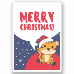 Sticker Tiger Noël Snow Winter Animaux Tiger Stick
