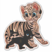 Sticker Tiger petit chaton chaton mignon look métallique d (Devant)