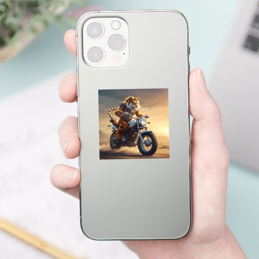 Sticker Tiger riding a motorcycle (Téléphone)