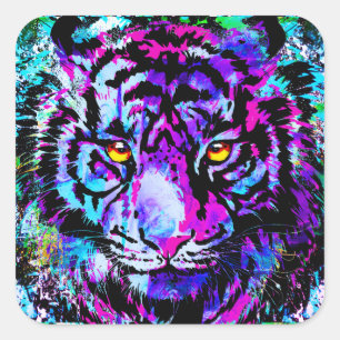 Sticker Tiger Violet Carré - Gros Chat de la faune