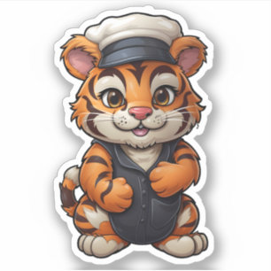 Sticker Tigre adorable portant Casquette blanc Tigre anima