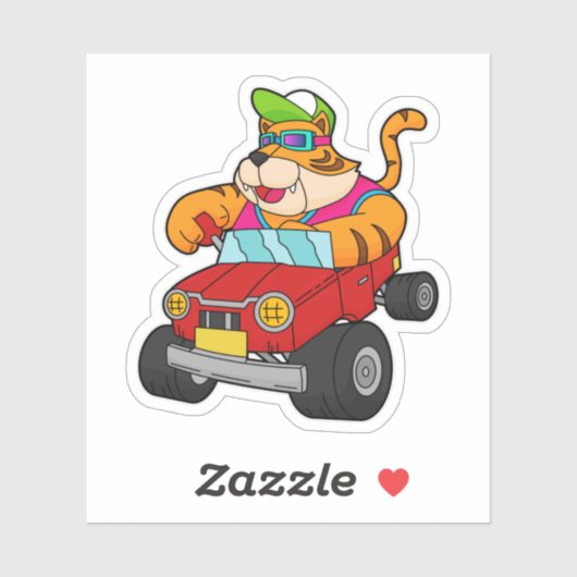Sticker Tigre avec voiture (Feuille)