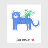 Sticker Tigre bleu avec singe vert sur son ordinateur port (Feuille)