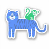 Sticker Tigre bleu avec singe vert sur son ordinateur port (Devant)
