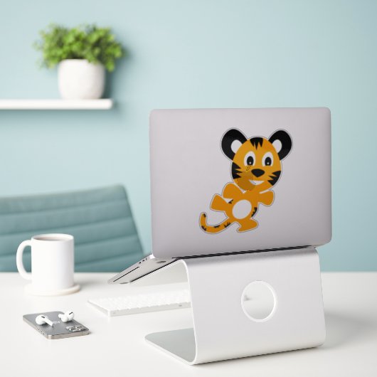 Sticker Tigre dansant (Ordinateur portable sur le bureau)