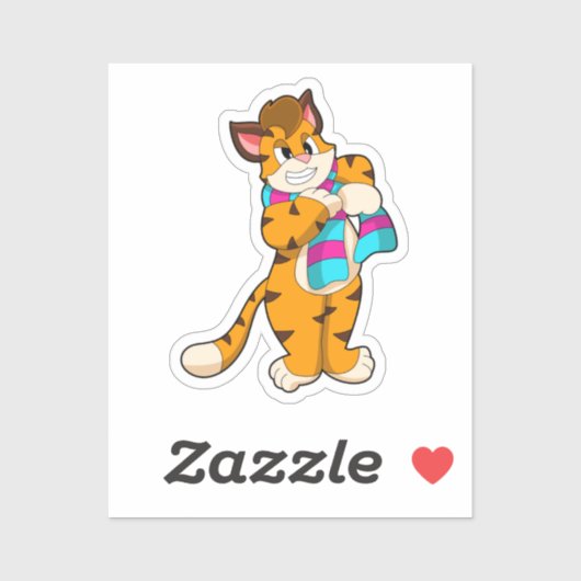 Sticker Tigre en hiver avec Écharpe (Feuille)