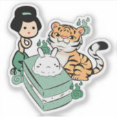 Sticker Tigre mignon, Rokurokubi & Mooncake (Devant)