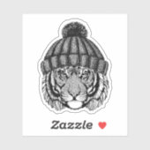 Sticker Tigre prêt pour la mode hiver (Feuille)