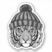 Sticker Tigre prêt pour la mode hiver (Devant)