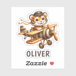 Sticker Tigre volant fantaisiste mignon enfant dans un avi