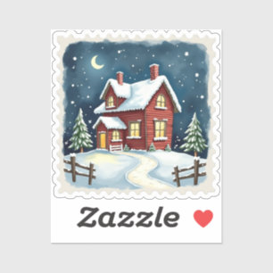 Sticker Timbre Cabane Nuit d'Hiver