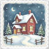 Sticker Timbre Cabane Nuit d'Hiver (Recto)