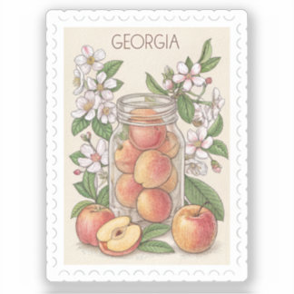 Sticker Timbre de fleur de pot de pêches de Géorgie vintag
