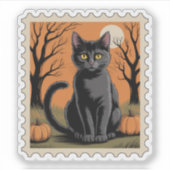 Sticker Timbre de la fête d'Halloween au Chat Noir (Devant)